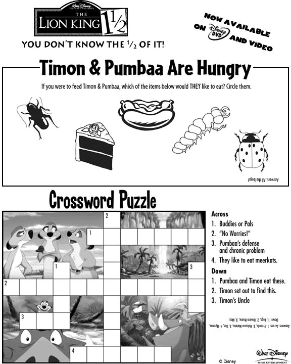 Lion King 1 1/2 Activity Page